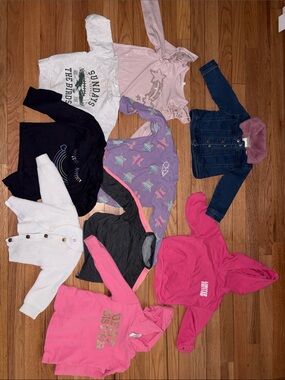 BUNDLE Girls Mixed Tops & Hoodies Lot - Pink, Purple, White, Denim